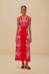 Red Porcelain Garden Euroflax™ Premium Linen Midi Dress – FARM Rio