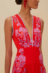 Red Porcelain Garden Euroflax™ Premium Linen Midi Dress – FARM Rio