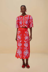 Red Porcelain Garden Euroflax™ Premium Linen Midi Skirt – FARM Rio