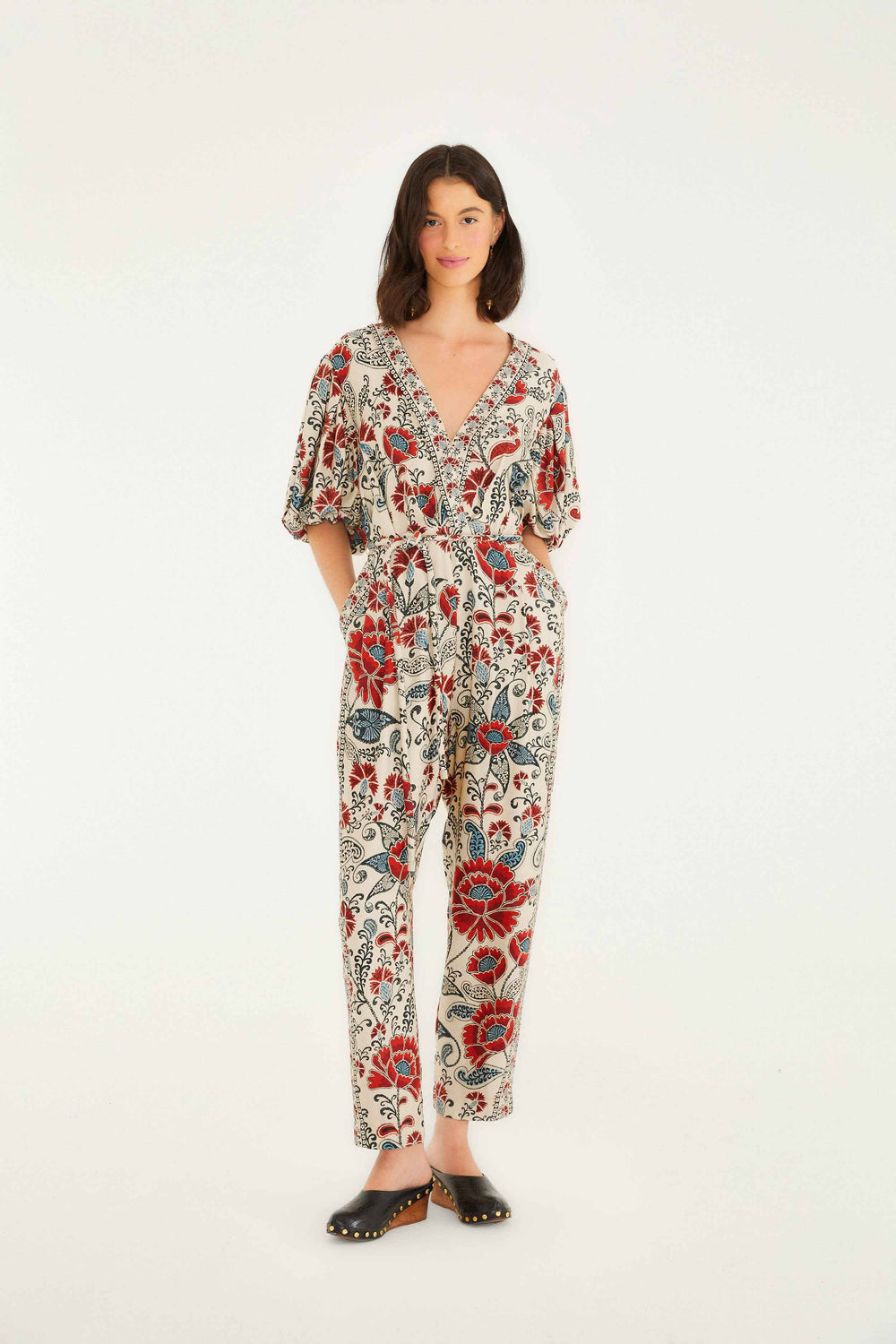 Sand Francesca V Neckline Short Sleeve Jumpsuit