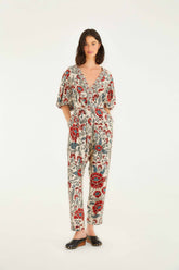 Sand Francesca V Neckline Short Sleeve Jumpsuit