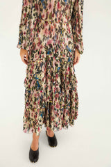 Pink Blurred Tiny Flowers Long Sleeve Maxi Dress