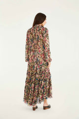Pink Blurred Tiny Flowers Long Sleeve Maxi Dress