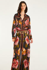 Black Chenille Flowers Lenzing™ Ecovero™ Viscose Pants