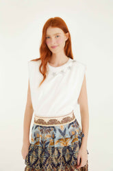 Off-White Sparkling Embroidered Padded Shoulder T-Shirt