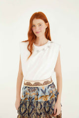 Off-White Sparkling Embroidered Padded Shoulder T-Shirt