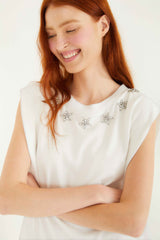 Off-White Sparkling Embroidered Padded Shoulder T-Shirt