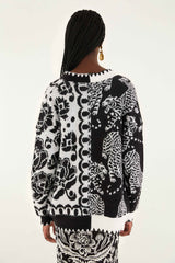 Black & White Mixed Striped Tigers Buttoned Knit Cardigan