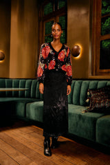 Black Latin Roses Buttoned Sequined Knit Cardigan