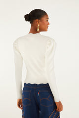 Off-White Flower Embroidery Knit Top