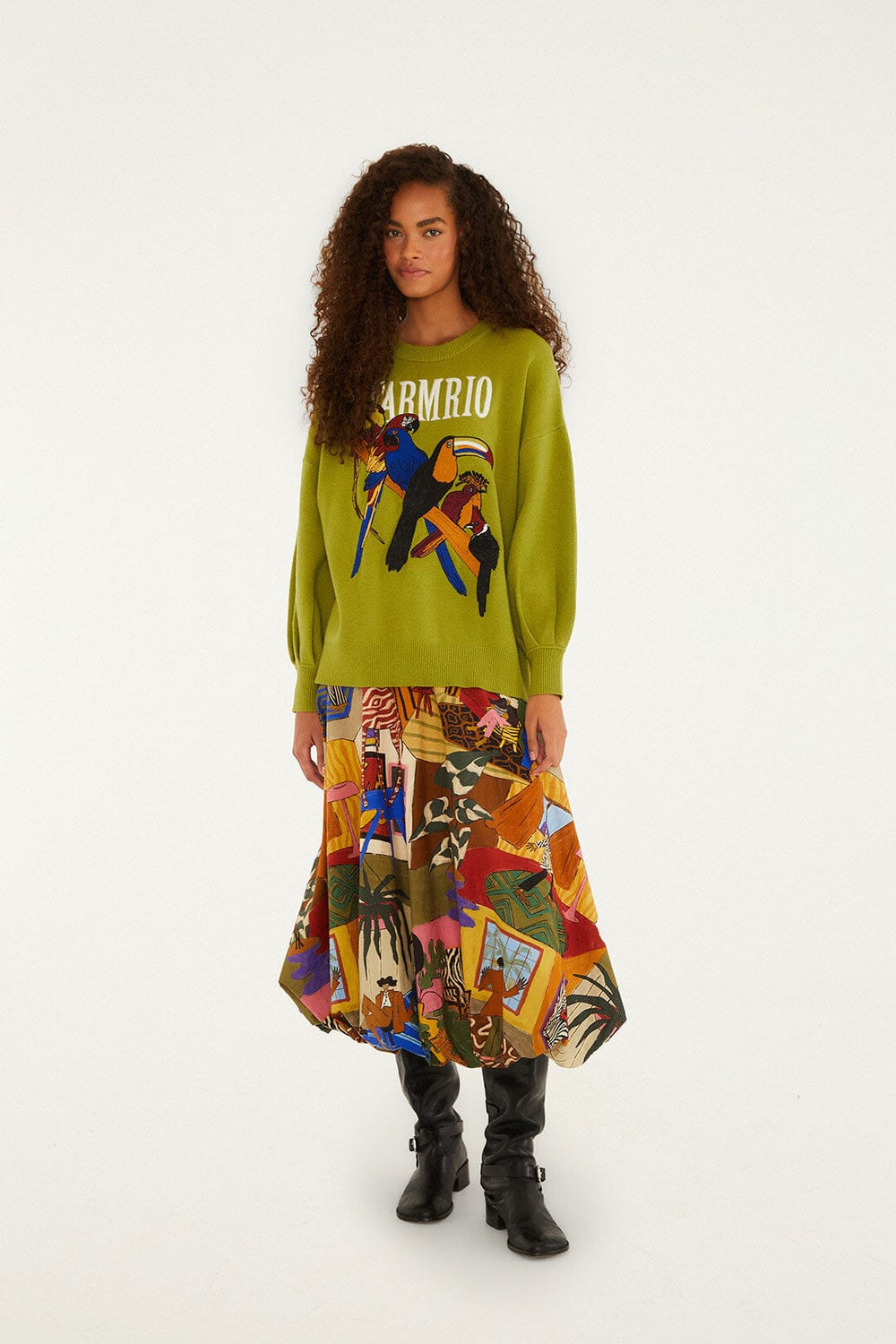 Multicolor Tropical Balloon Organic Cotton Midi Skirt