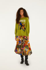 Multicolor Tropical Balloon Organic Cotton Midi Skirt