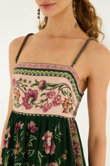 Green Flowering Garden Tree Sleveeless Midi Dress