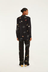 Black Beaded Kisses Side Pockets Pajama Pants