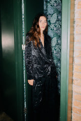 Black Leopard Buttoned Jacquard Blazer