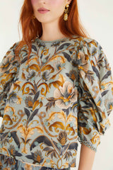 Blue Snake Garden 3d Applique Blouse