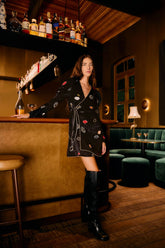 Black Beaded Kisses Lenzing™ Ecovero™ Viscose Wrap Mini Dress