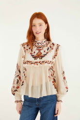 Cream Berry Garden Long Sleeve Blouse
