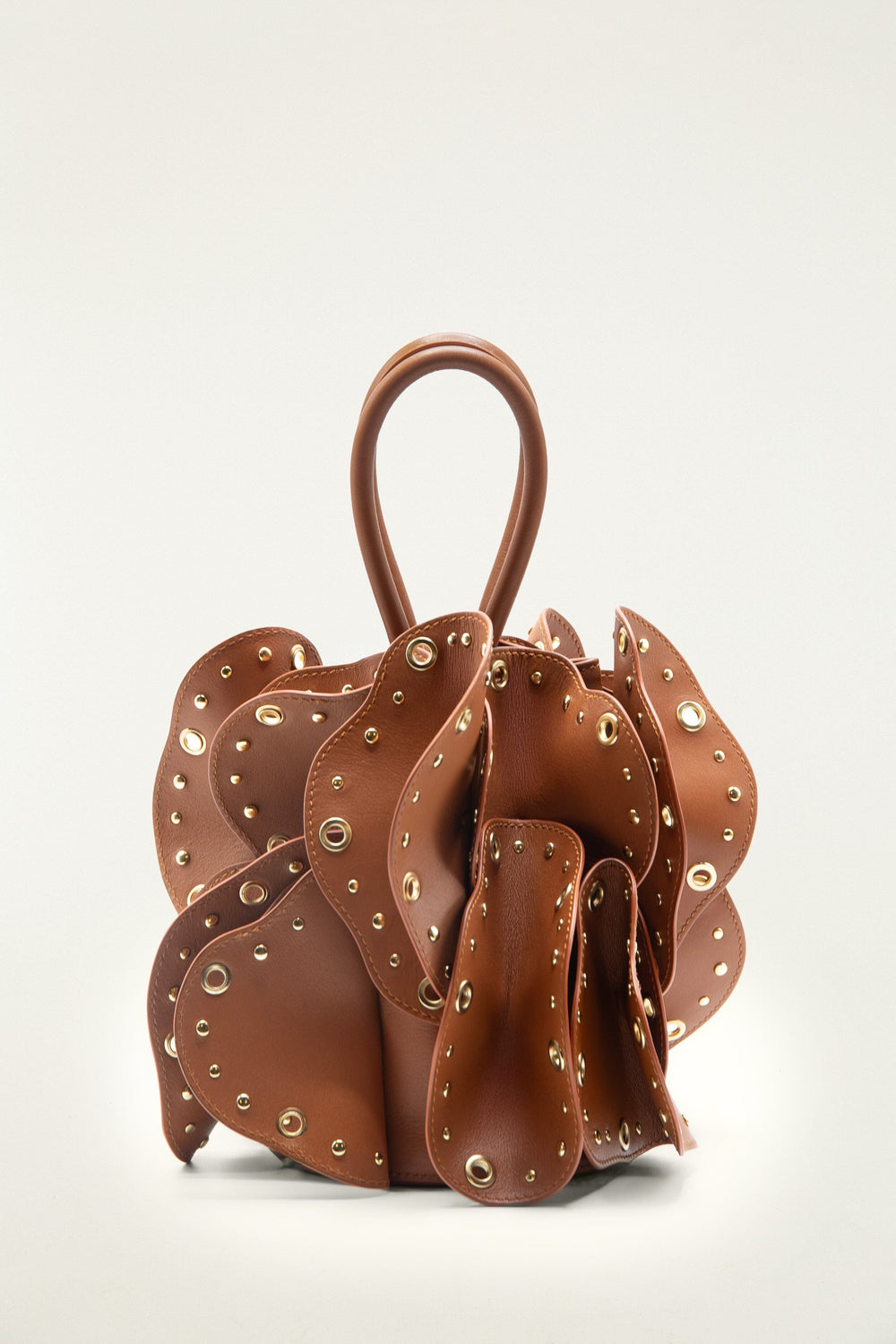 Brown Leather Studded Flower Bag