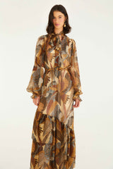 Cream Dotted Macaws Long Sleeve Maxi Dress