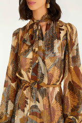 Cream Dotted Macaws Long Sleeve Maxi Dress