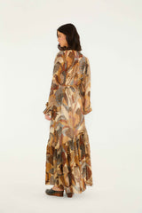 Cream Dotted Macaws Long Sleeve Maxi Dress