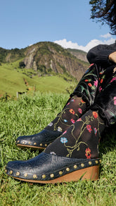 Black Embossed Wedge Clog