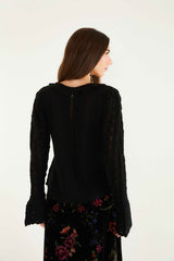 Black Lace Ruffled Knit Cardigan