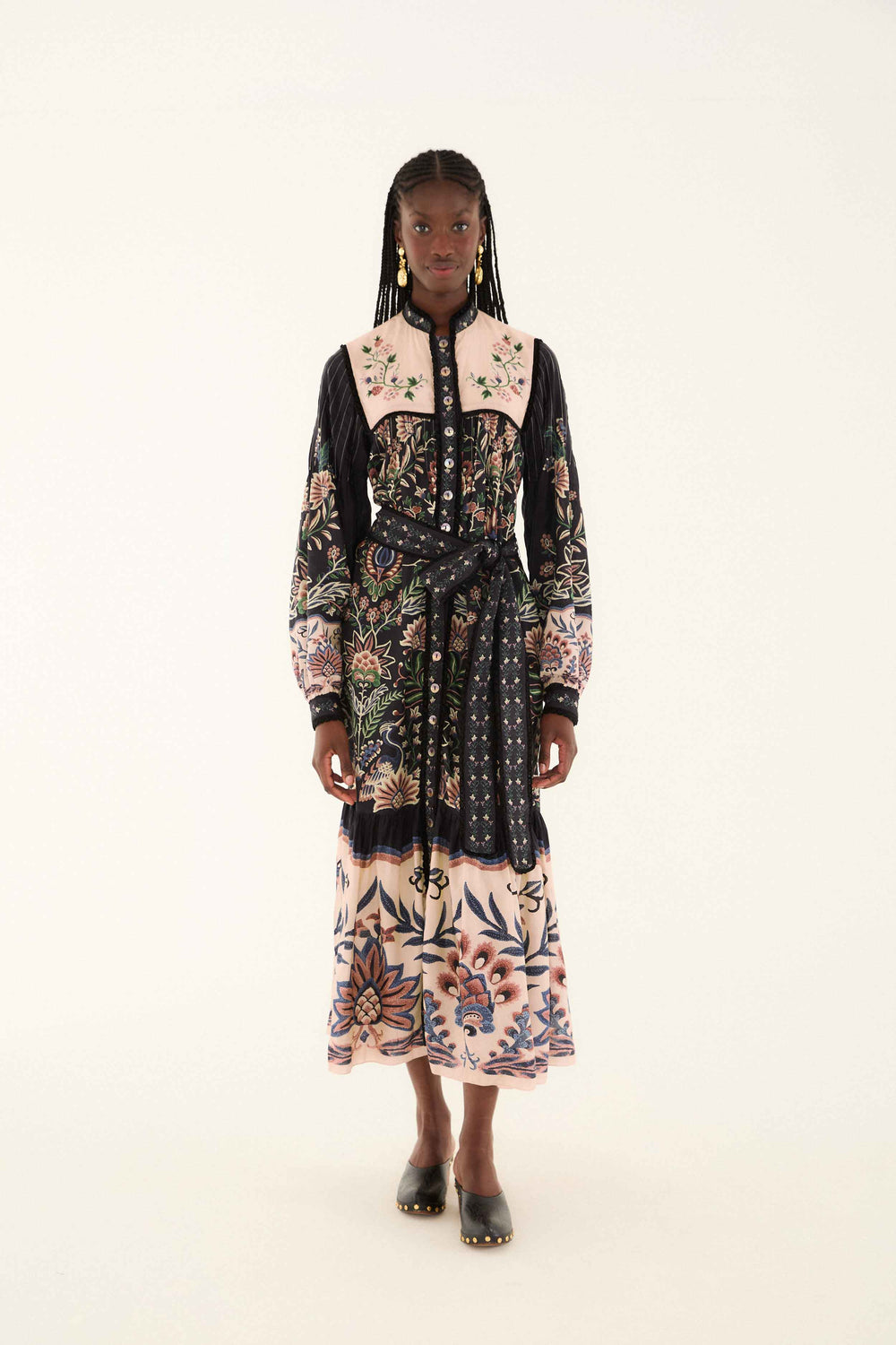 Black Marvelous Garden Long Sleeve Maxi Dress