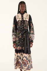 Black Marvelous Garden Long Sleeve Maxi Dress