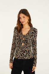 Black Tiny Flowers Jersey Blouse
