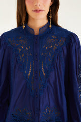 Navy Blue Guipure Blouse
