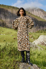 Leopard Print Knit Midi Dress