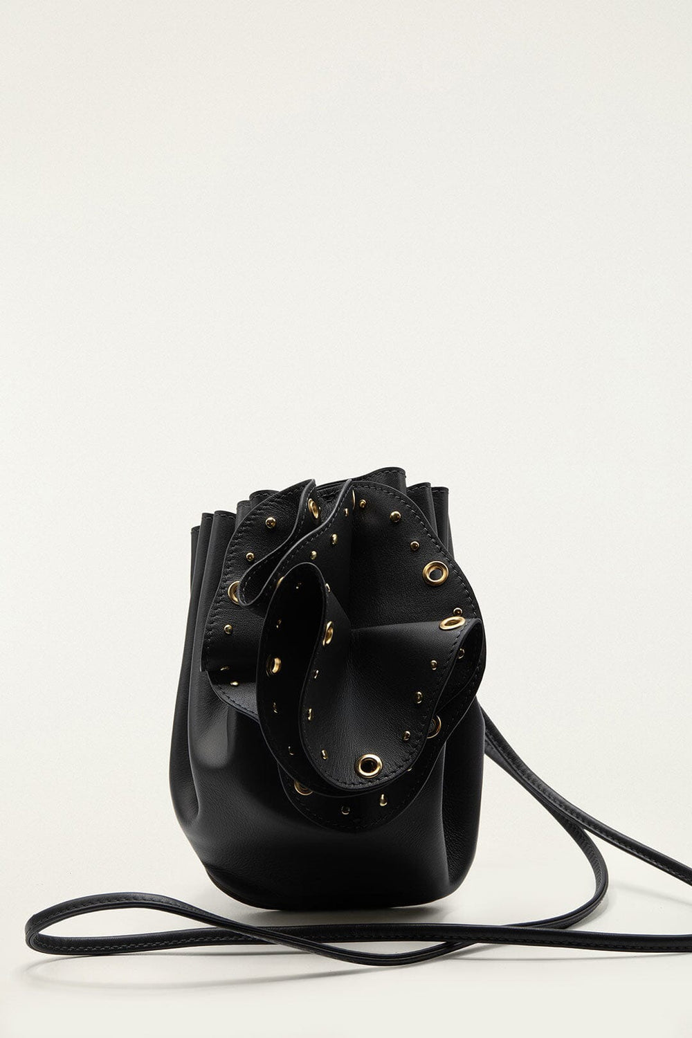 Black Leather Studded Crossbody Flower Bag