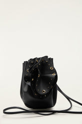 Black Leather Studded Crossbody Flower Bag