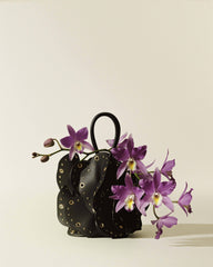 Black Leather Studded Flower Bag