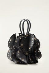 Black Leather Studded Flower Bag