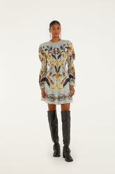 Blue Snake Garden Long Sleeve Mini Dress