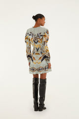 Blue Snake Garden Long Sleeve Mini Dress