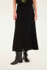 Black Flowered Lace Midi Skirt
