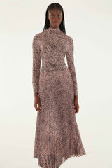 Pink Baby Leopard Pleated Maxi Skirt