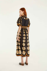 Black Bold Flowers Organic Cotton Midi Dress
