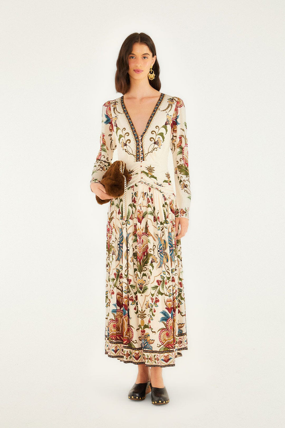 Cream Majestic Hearts Long Sleeve Midi Dress