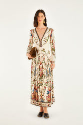 Cream Majestic Hearts Long Sleeve Midi Dress