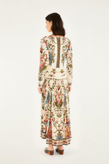 Cream Majestic Hearts Long Sleeve Midi Dress