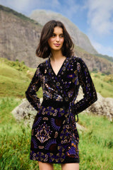 Black Arabesque Mix Scarves Wrap Mini Dress