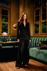 Black Leopard Wide-Leg Jacquard Pants