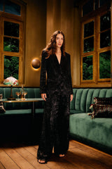 Black Leopard Wide-Leg Jacquard Pants