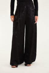 Black Leopard Wide-Leg Jacquard Pants