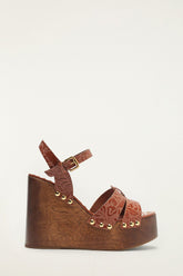Brown Embossed Wedge Sandal
